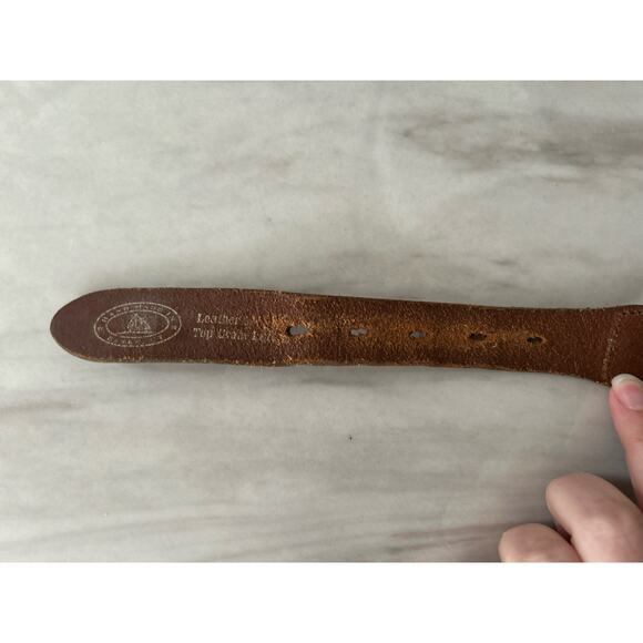 Leather Man Ltd Navy Made in Connecticut Sailboat & Brown Leather Belt (42) - Picture 4 of 7